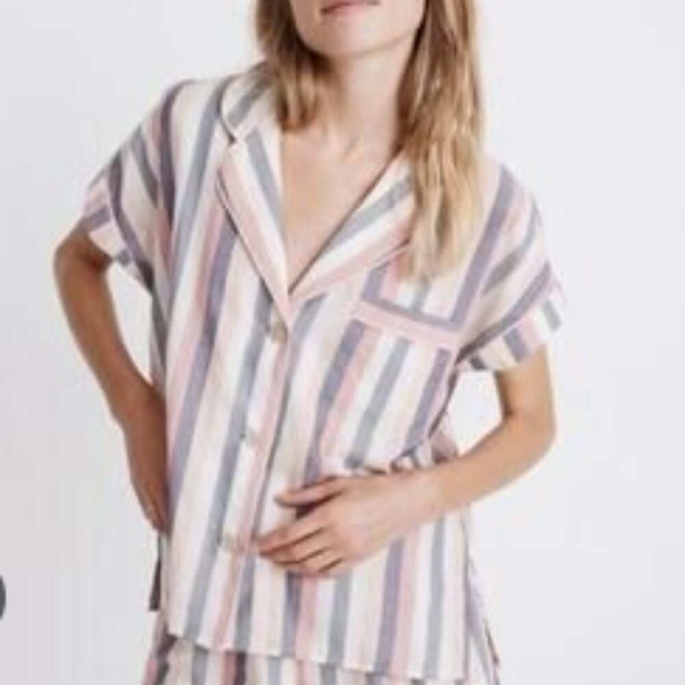 MADEWELL Small Gray Pink Peach White Loungewear Sleep Shirt Lonnie Button Up